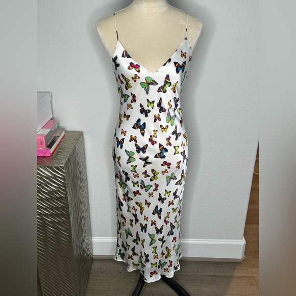 L’agence Jodie V Neck Slip women Dress white butterfly - Picture 12 of 16